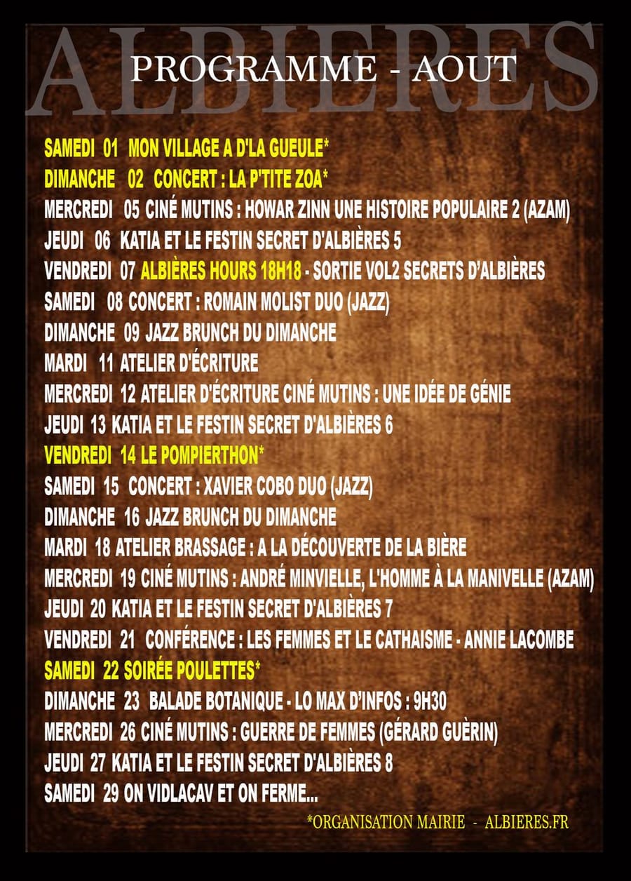 Programme complet du mois d'août