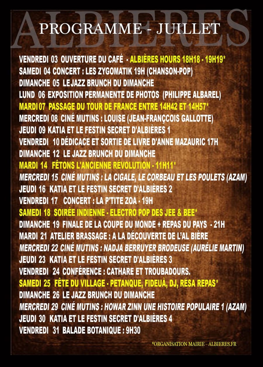Programme complet du mois de juillet